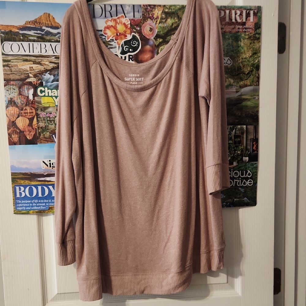 torrid Scoop Neck Long Sleeve Top in Dusty Mauve